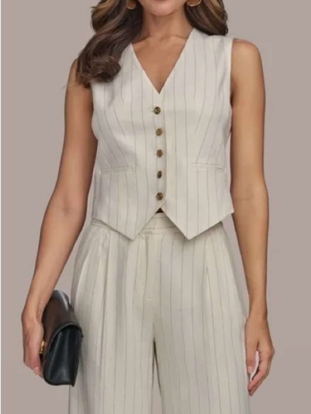 Lovely Donna Karan NY Linen Blend Pin Stripe Vest